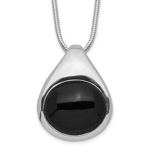925 Sterling Silver Genuine RH-plated Round Onyx Necklace Charm Pendant Necklace